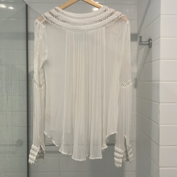 FREE PEOPLE Sheer White Long Sleeve V Neck Button Up Blouse - Picture 8 of 12
